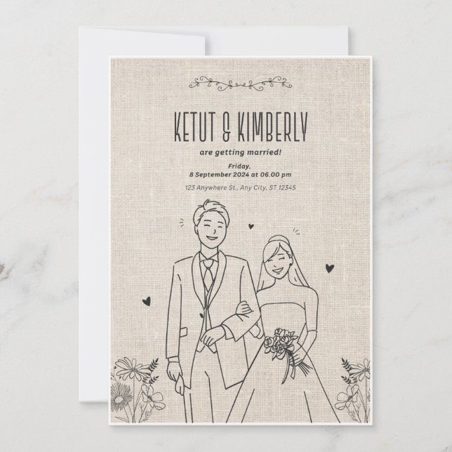 Convites "Ketut & Kimberly - Elegante Casamento Convide Des (Frente)