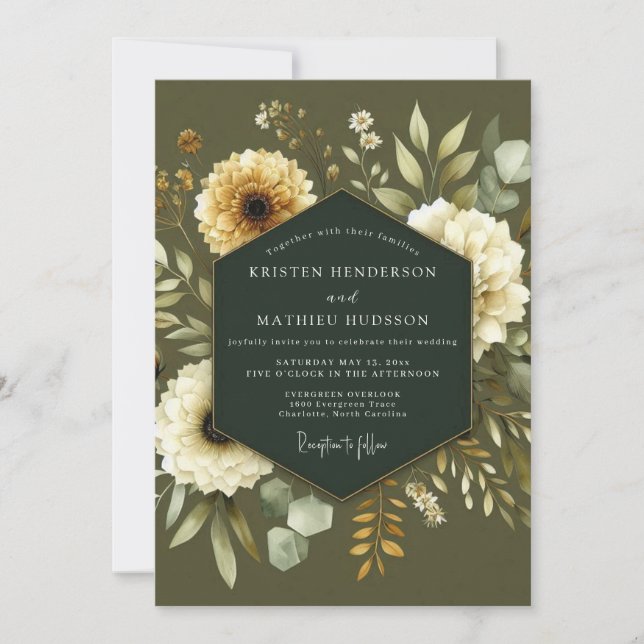 Convites Khaki Cream Botanical Wedding (Frente)