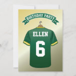 Convites Kid American Football Jersey Green Yellow Birday<br><div class="desc">Crianças personalizadas convites de aniversário de futebol americano com um fundo desbotado legal e uma camisa de futebol americano verde e amarela que você pode personalizar com seu nome e idade infantil, pelo contrário é uma bola de futebol e os detalhes de aniversário podem ser personalizados de acordo com seu...</div>