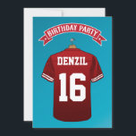 Convites Kids American Futebol Jersey Burgandy Birthday<br><div class="desc">Crianças personalizadas convites de aniversário de futebol americano com um legal fundo azul desbotado e uma camisa de futebol americano branca e burgandia que você pode personalizar com seu nome e idade infantis, pelo contrário é uma bola de futebol e os detalhes de aniversário podem ser personalizados de acordo com...</div>