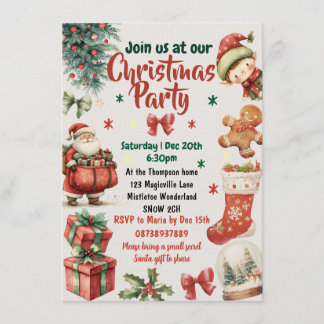 Convites Kids and Family Christmas party invitation