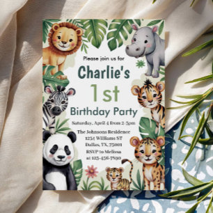 Convites Kids Animal Jungle primeiro aniversario Party