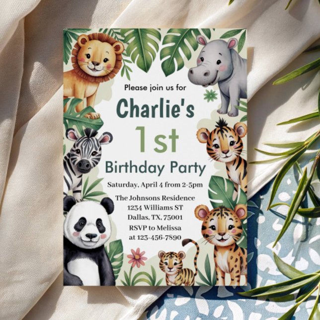 Convites Kids Animal Jungle primeiro aniversario Party (Criador carregado)
