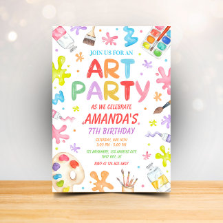 Convites Kids Art Party Birthday Invitation Colorful Paint