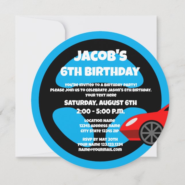 Convites Kid's auto racing theme Birthday party invitations (Verso)