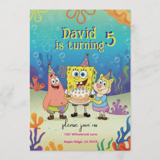 Convites Kids Birthday Invitation cute Cartoon Sponge Theme