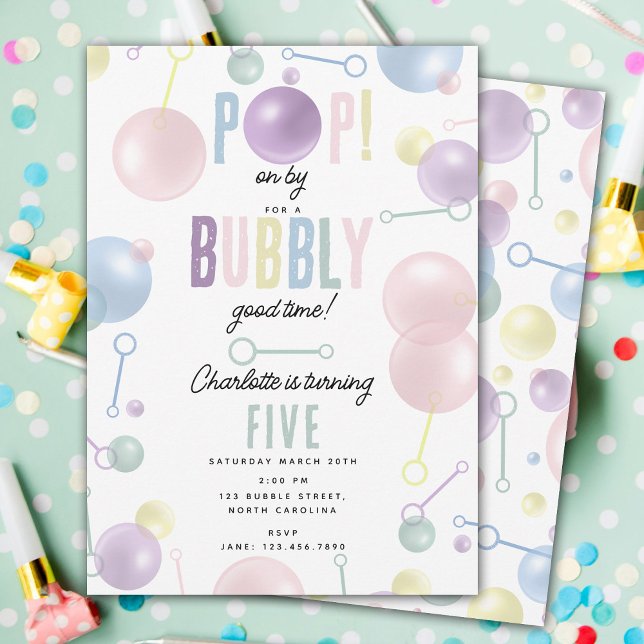 Convites Kids Bubble Party POP por Aniversário (Kids Bubble Party POP on By Birthday Invitation)