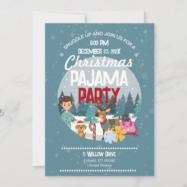 Convites Kids Christmas Pajama Party Sleepover Holiday RSVP (Frente)