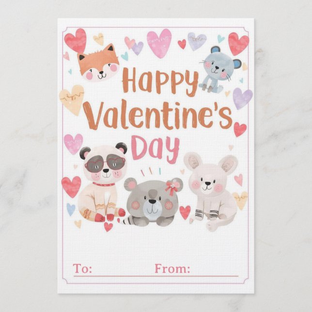 Convites Kids Classroom Valentine Cards | Cute Cartoons (Frente)