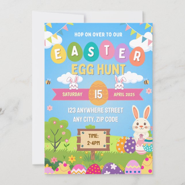 Convites Kids Colorful Easter Egg Hunt Invitation (Frente)