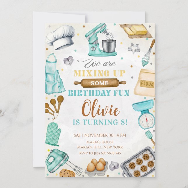 Convites Kids Cooking Birthday, Kitchen Baking Chef  (Frente)