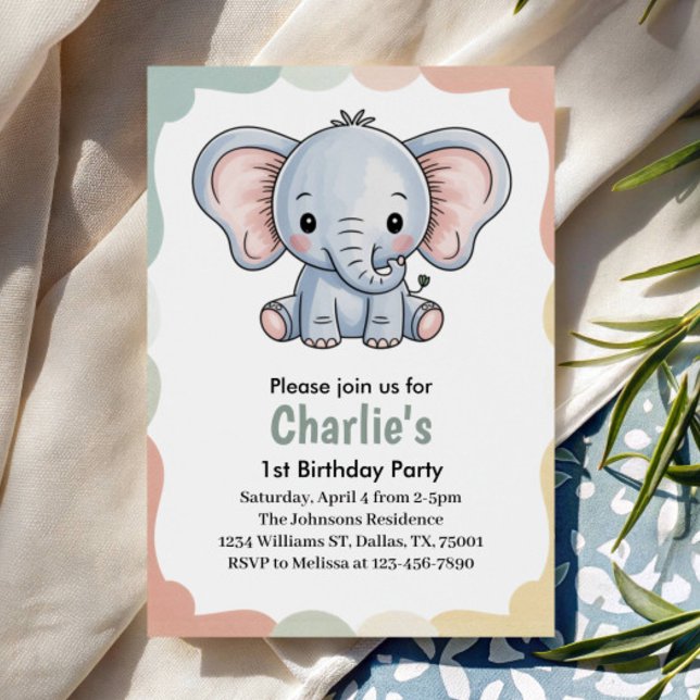 Convites Kids Cute Green Elephant Birthday Party (Criador carregado)