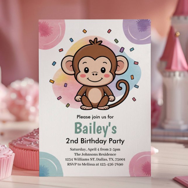 Convites Kids Cute Monkey Jungle Birthday Party (Criador carregado)