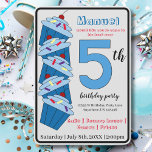 Convites Kids de Festa de aniversário 5 Cupcake azuis<br><div class="desc">Arte digital original de Skylar Jenkins. Quem não quer cupcakes na festa de aniversário! Qualquer criança pode personalizar este convite para a sua melhor festa de festa de aniversário de sempre.</div>