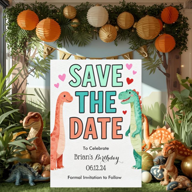 Convites Kids Dino Birthday Party Save The Date (Criador carregado)