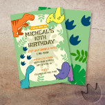 Convites Kids Dinossaur Festa de aniversário<br><div class="desc">Convite de aniversário de dinossauro bonito com dinossauros amarelos,  azuis,  laranja e roxos sobre fundo foliar verde. Este convite também é uma modelo que você pode adicionar seus próprios detalhes para o dia especial de seus filhos. Disponível como convites impressos ou um download digital ou mesmo ambos.</div>