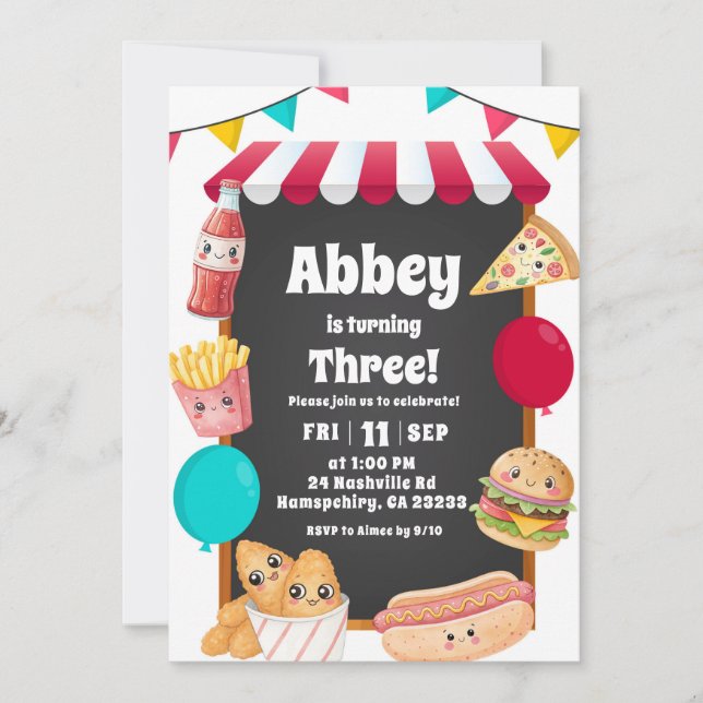 Convites Kids Fast Food Stall Theme Birthday (Frente)