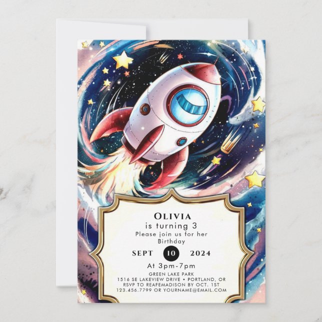 Convites Kids Galaxy Rocket Birthday (Frente)