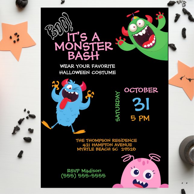 Convites Kids Halloween Monster Mash Bash Party (Criador carregado)