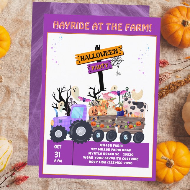 Convites Kids Hayride Fazenda Halloween Trator Party (Criador carregado)