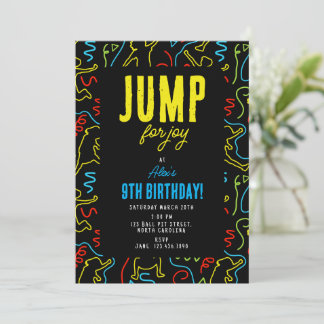 Convites Kids Jump for Joy Black Neon Birthday Kids