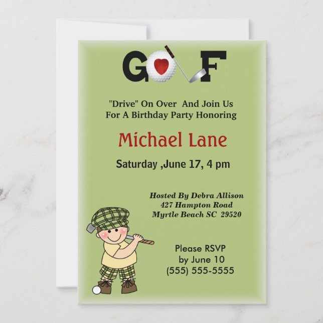 Convites Kids Little Golfer Invent (Frente)