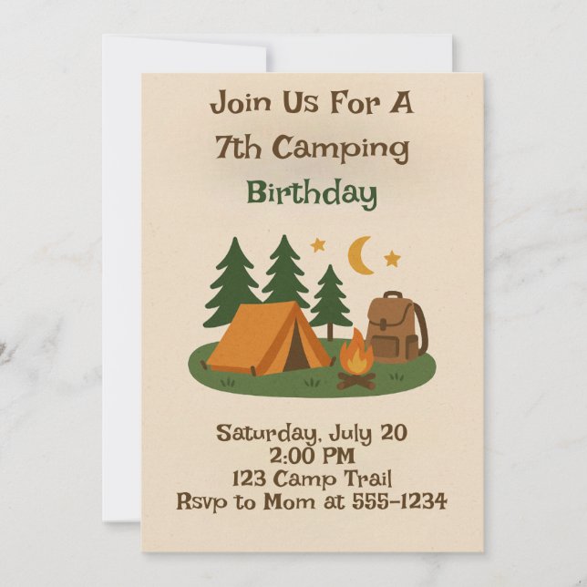 Convites Kids Outdoor CAmping Birthday Invitation (Frente)