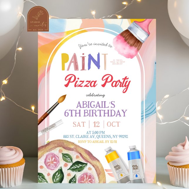 Convites Kids Pizza and Paint Party Birthday Invitation (Criador carregado)