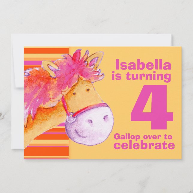 Convites Kids pony treking 4th aniversário convidado (Frente)