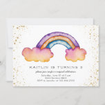 Convites Kids Rainbow Cloud Festa de aniversário<br><div class="desc">Convite de aniversário de moça branca com arco-íris pintado com aquarela. Há também uma falsa lamúria dourada à volta das bordas. O texto diz "por favor juntem-se a nós para uma celebração mágica." Personalize esta placa de modelo,  adicionando as informações do participante do seu filho.</div>