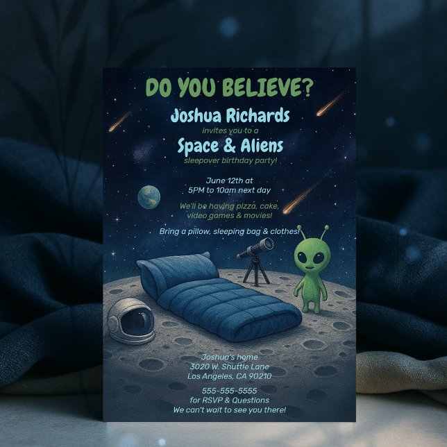 Convites Kids Space Galaxy Aliens Sleepover Festa de aniver (Kids Space Galaxy Aliens Sleepover Birthday Party Invitation)