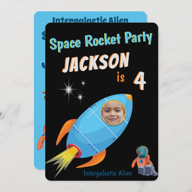 Convites Kids Space Rocket Birthday (Frente/Verso)