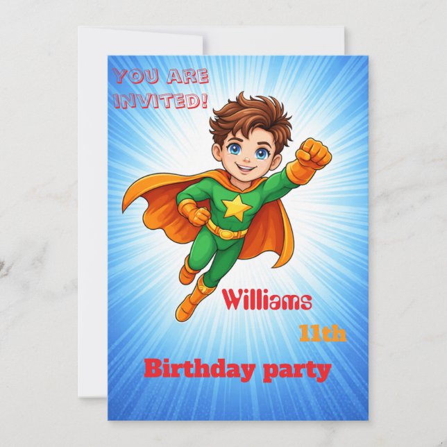 Convites Kids Superhero Birthday Invitation (Frente)