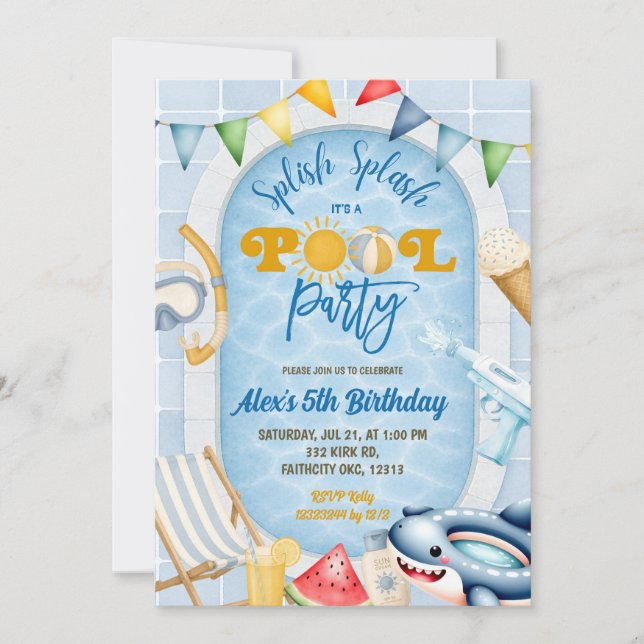 Convites Kid's Swimmng Pool party Invitation (Frente)