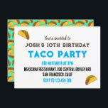 Convites Kids Taco Night Festa de aniversário<br><div class="desc">Tacos coloridos temeram o convite de aniversário do garoto. O texto totalmente personalizável na frente permite adicionar sua própria mensagem,  nomes,  endereço e local. As costas são moldadas com tacos comida</div>