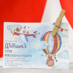 Convites Kids Vintage Aviation Watercolor Festa de aniversá<br><div class="desc">Convite de festas temático da aviação, com fundo azul de aquarela, avião vermelho, branco e azul e balão de ar quente, com nuvens e estrelas. O convite também tem um modelo de convite de aniversário de personalização fácil, os estilos de fonte, tamanhos e cores podem ser alterados clicando no link...</div>