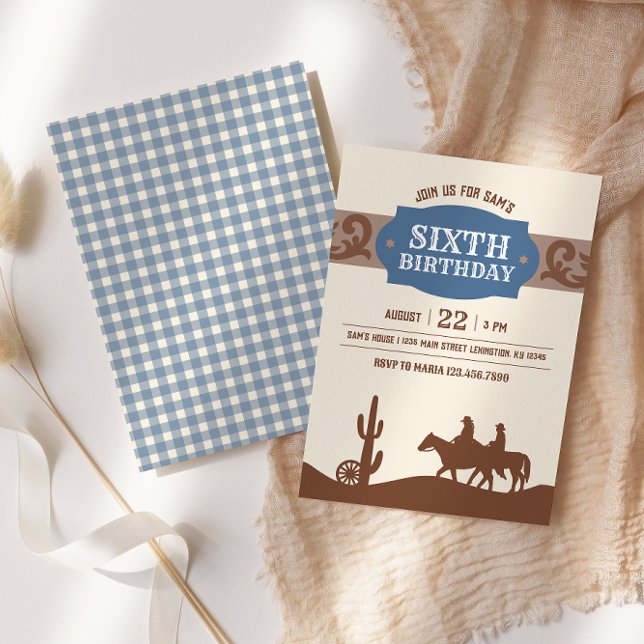 Convites Kids Western Birthday Blue & Brown Party (Criador carregado)