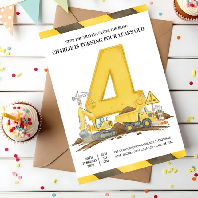 Convites Kids Yellow Construction Truck Birthday Party (Criador carregado)