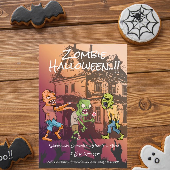 Convites Kids Zombie Festa de Halloween (Zombie Halloween Party Invite)