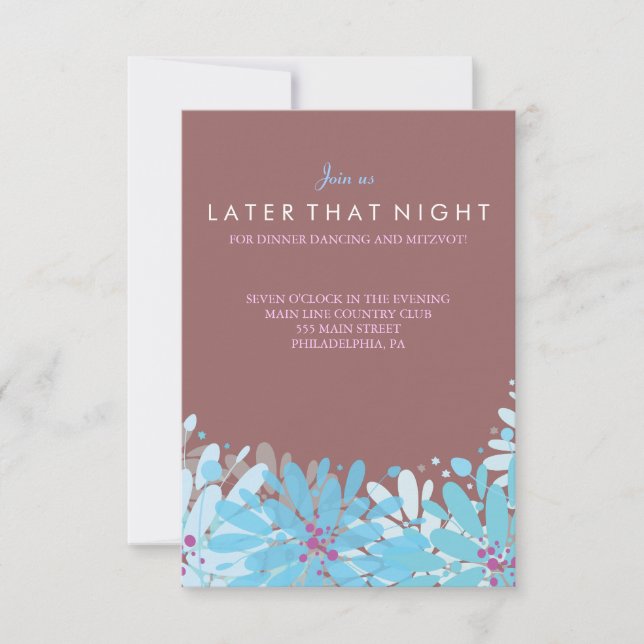Convites KINDA BLUE FLOWERS Bat Mitzvah Party Card (Frente)