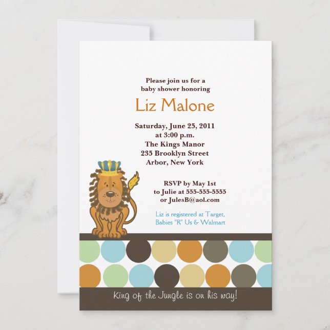 Convites King of the Jungle 5x7 Baby Shower (Frente)
