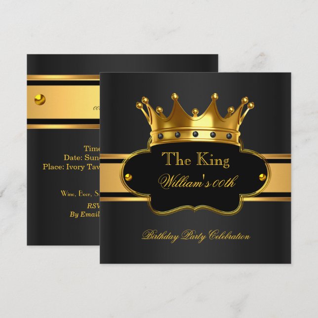 Convites King Royal Black Dourado Mens Mans (Frente/Verso)