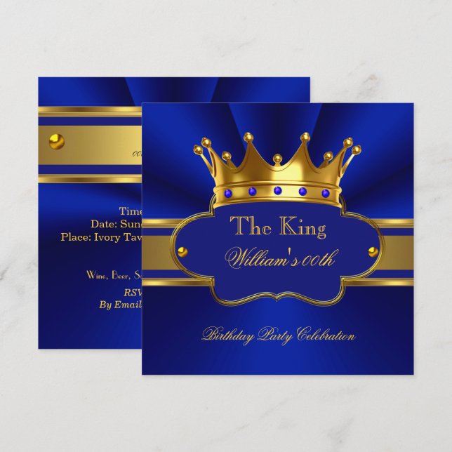 Convites King Royal Blue Dourado Mens Mans (Frente/Verso)