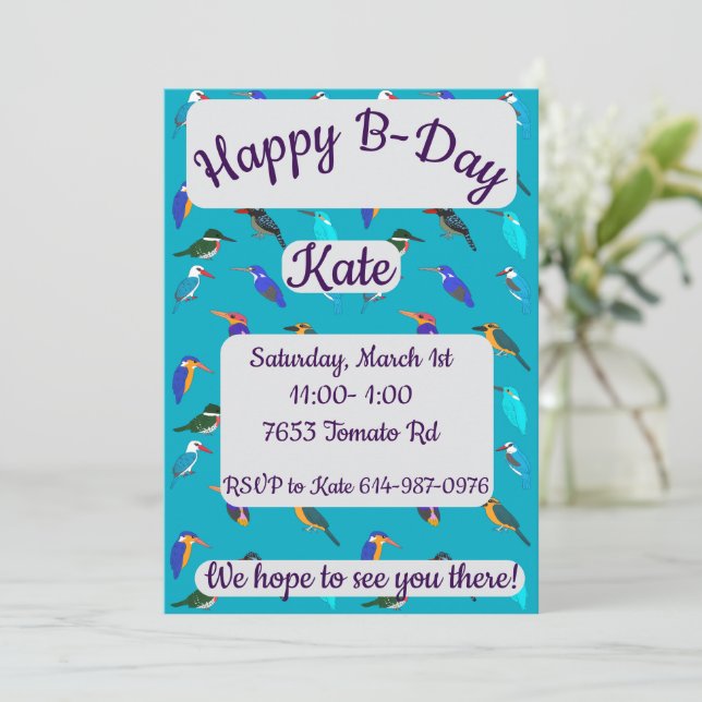 Convites Kingfishers Feliz Aniversário (Em pé/Frente)