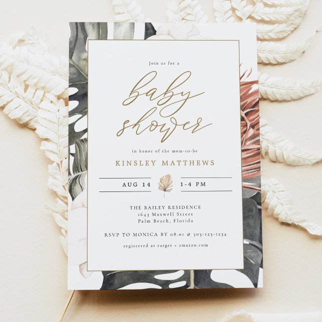 Convites KINSLEY Boho Terracotta Tropical Palm Chá de frald (Criador carregado)