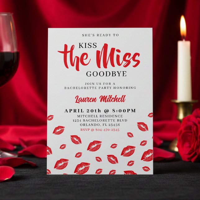 Convites Kiss the Miss Goodbye Red Lip Bachelorette Party (Criador carregado)