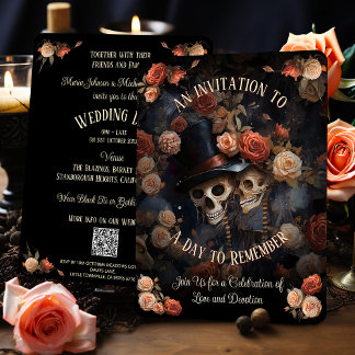 Convites Kissing Skeletons RSVP Casamento Gótico