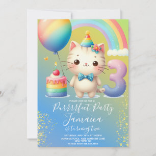 Convites Kit de 3º Aniversário Gatinho Festa do Arco-íris