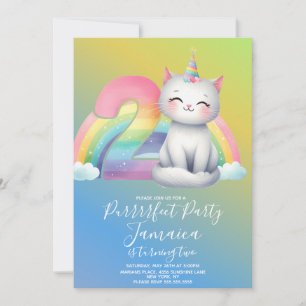 Convites Kit de Aniversário de 2 anos Gatinho Arco-íris