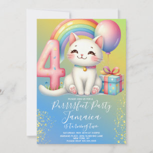 Convites Kit de Aniversário de 4 anos Gatinho Arco-íris Fes